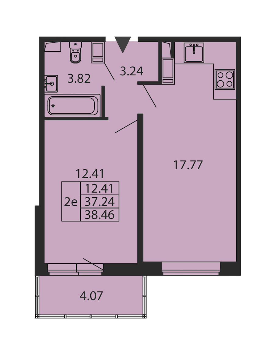 1-комнатная квартира 37.24 м², 2/12 эт., ЖК «Полис ЛАВрики»